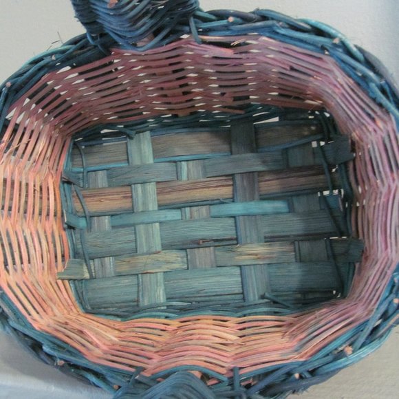 Vintage NWT 80s Dudley's Basket ~ Rattan Woven Wicker w/ Handle ~ Green & Pink - Picture 8 of 14